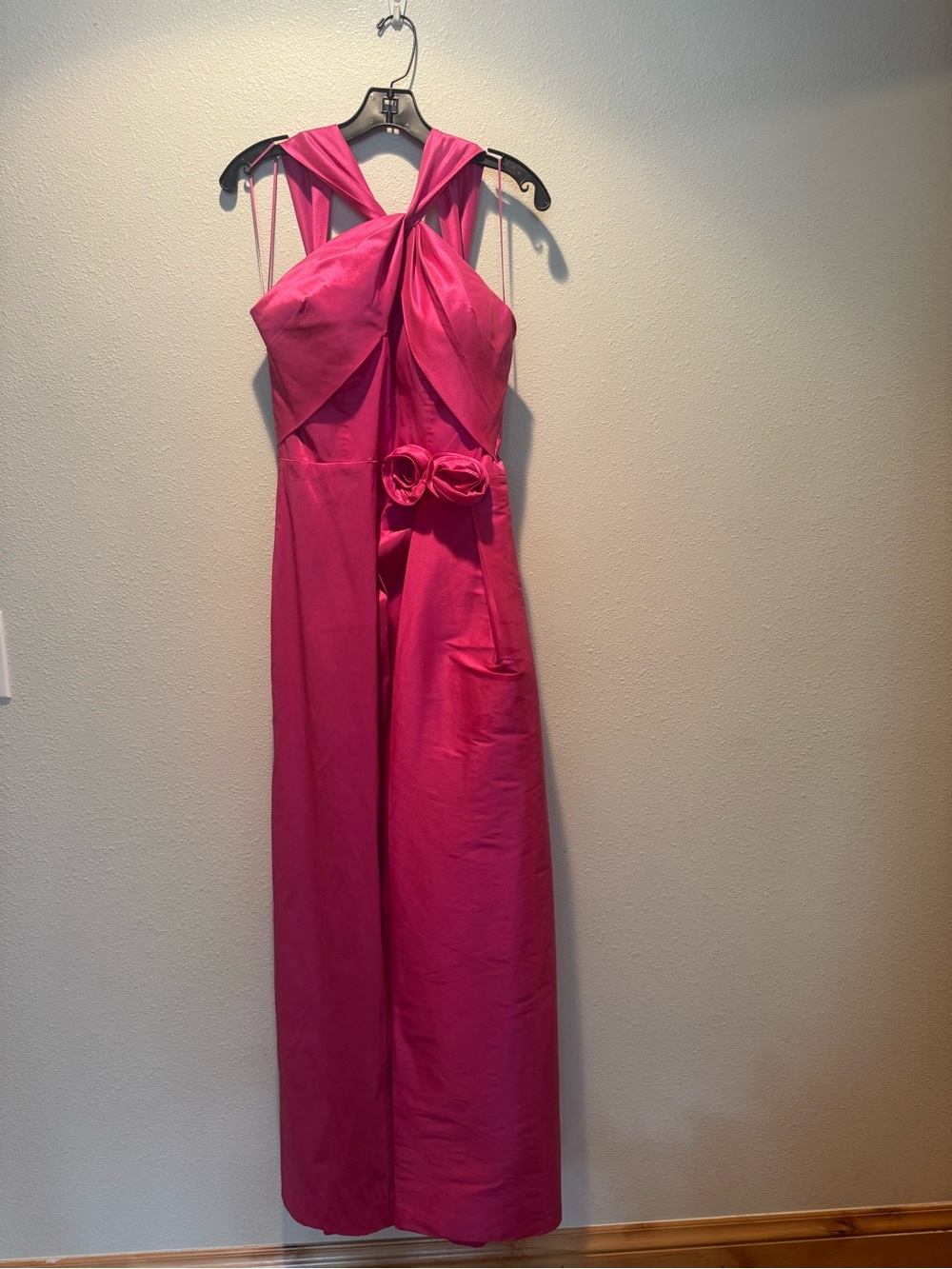 Taffeta Twist Neck Cuff Bust 3D Flower Gown